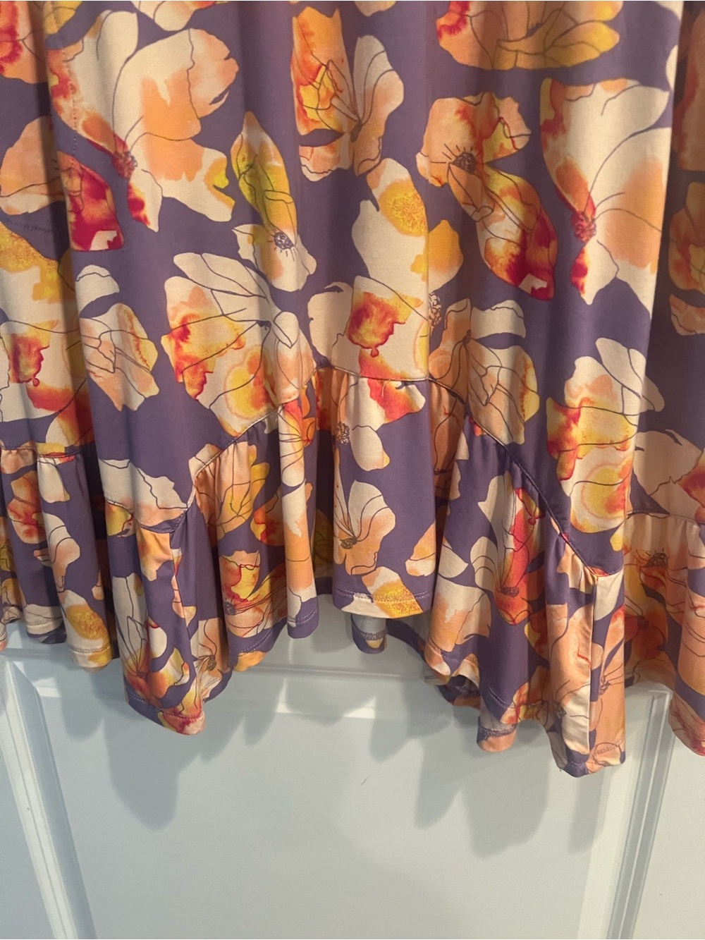 Logo By Lori Goldstein Midi Dress Women's XLP Floral Ruffle Hem Purple Yellow - Picture 4 of 5